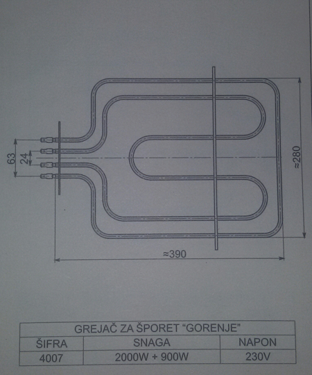 Grejač za šporet GORENJE 2000W+900W