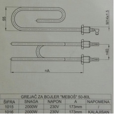 Grejač bojlera MEBOŠ 2000W