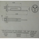 Grejač bojlera 50-80L, 2000W komplet